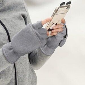 ⚡Women Grey Fingerless Convertible Thermal Polar Fleece Mittens Winter Gloves